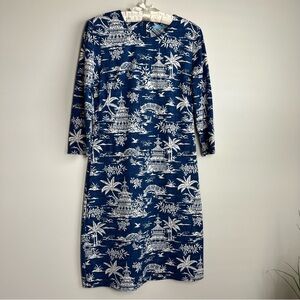 J. McLaughlin Sophia Tongsai Palms Tropical Navy Asian Inspired Sheath Dress S
